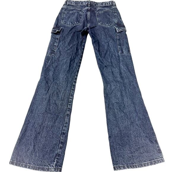 Zara Black Cargo Pant Dark Wash Utility Denim Jeans Straight Leg Size 4 - Picture 3 of 7